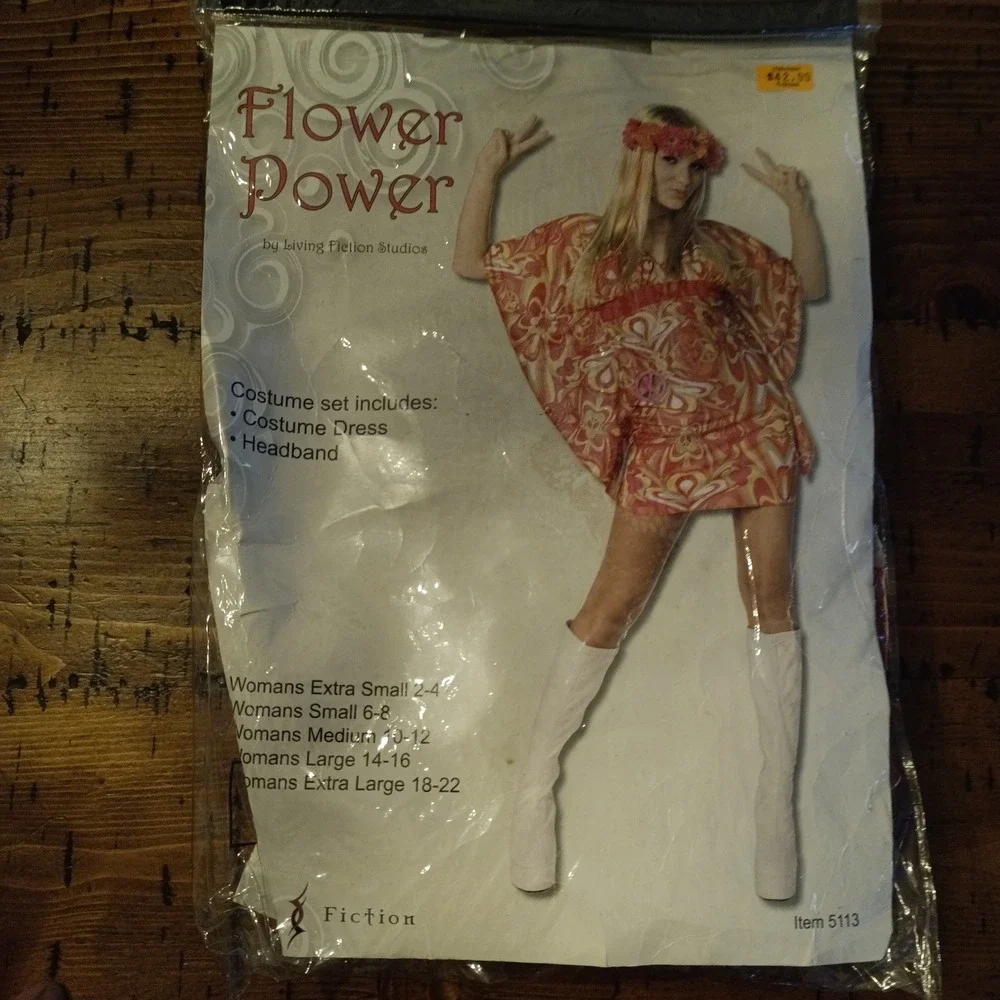 Living Fiction Flower Power Hippie Costume Dress Headband Womens Small 6-8 5113
